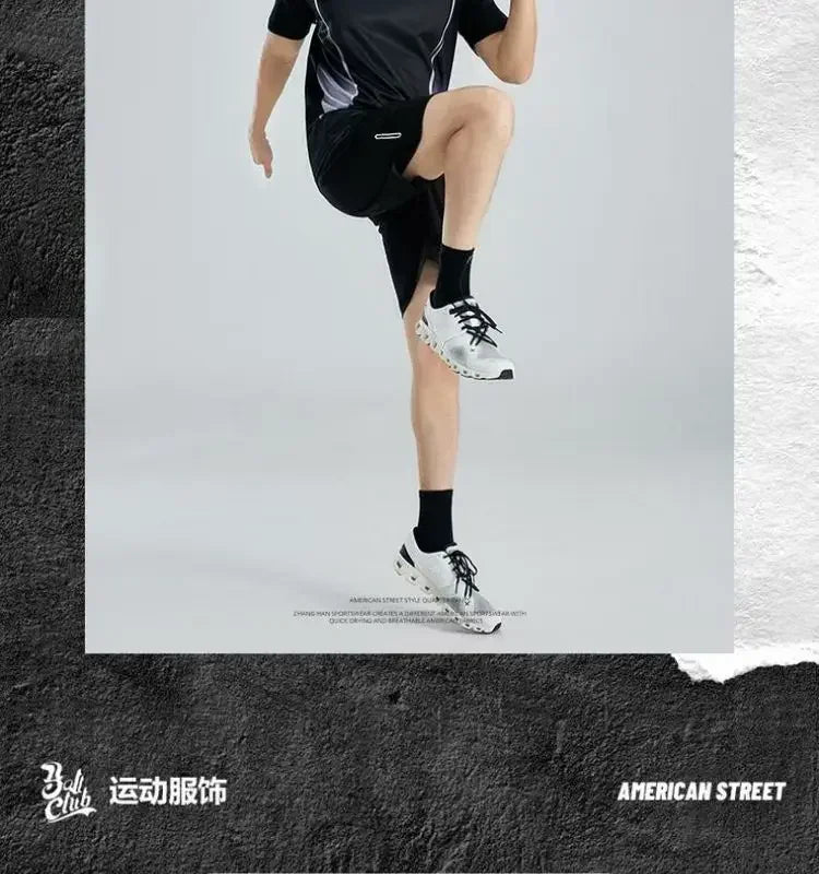 Summer Casual Sports Suit Men Short-sleeve Breathable Outdoor Morning Night Jogging Training Suit Loose Gym Quick Drying Clothes