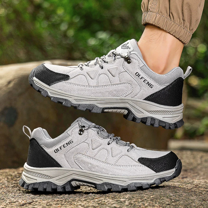 Men's Outdoor Lace-Up Leather Comfortable Versatile Lightweight Hiking Shoes Casual Sports Footwear