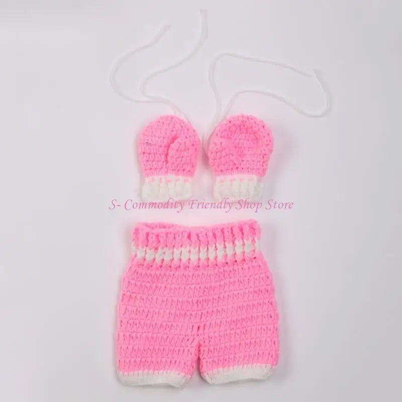 Newborn Photography Set Bath Gift Woven Photography Props Boxing King Blue Red Pink Boxing Suit Handmade Crochet