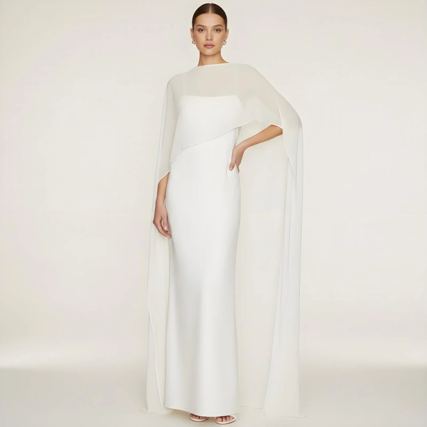 Women Chiffon Long Cape High Low Flowy Poncho Sheer Mesh Shawl and Wraps for Evening Dress Wedding Cover Up Capelet