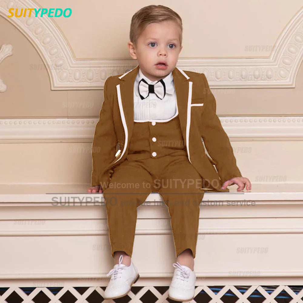 Classic Black Boys Suit For Wedding Children Gold Party Blazers Vest Pants Sets 3PCS Outfit Kids Costume Gentlemen Prom Tuxedos