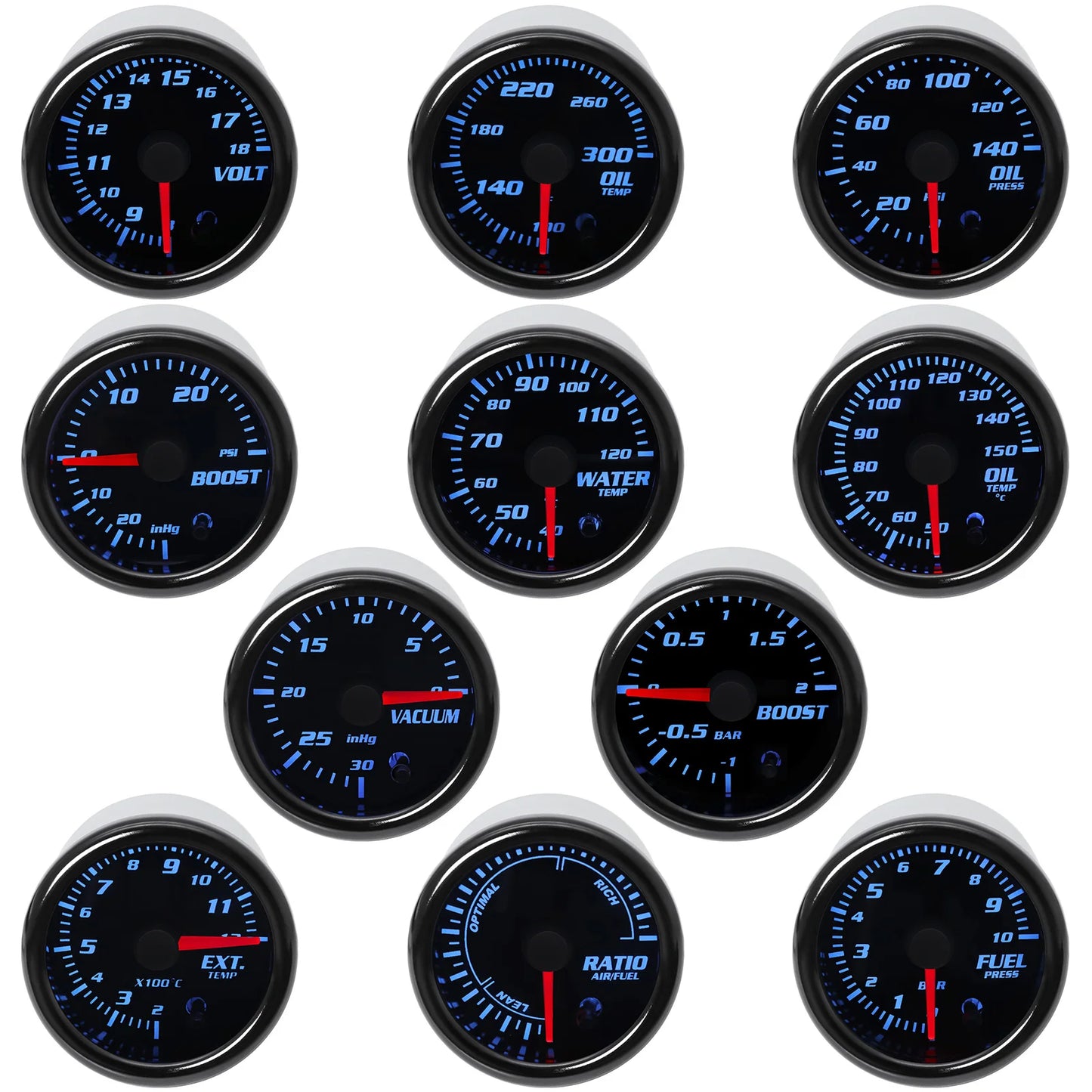 HD 52mm Fuel Press Gauge with Fuel Pressure Sensor 1/8NPT 0~10 Bar 7 Colors Backlight Fuel Pressure Gauge Car Oil Pressure Meter
