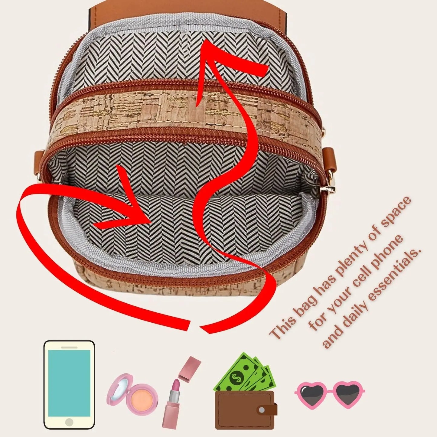 [Retro Bohemian] Bark Pattern Floral Print Mobile Phone Bag, Women's Magnetic Buckle Crossbody Bag, Ethnic Style Mini Square Bag, Portable Chest Bag, Shoulder Bag