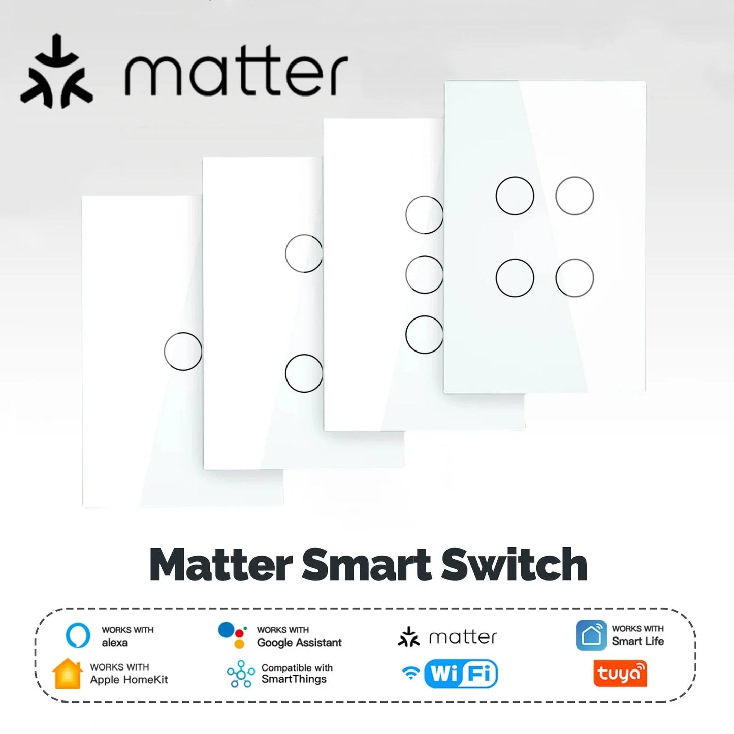 Matter Smart Switch Matter Light Switch Wifi Wall Switch Neutral Wire/No Neutral Wire 1/2/3/4 Gang US Touch Wall Light