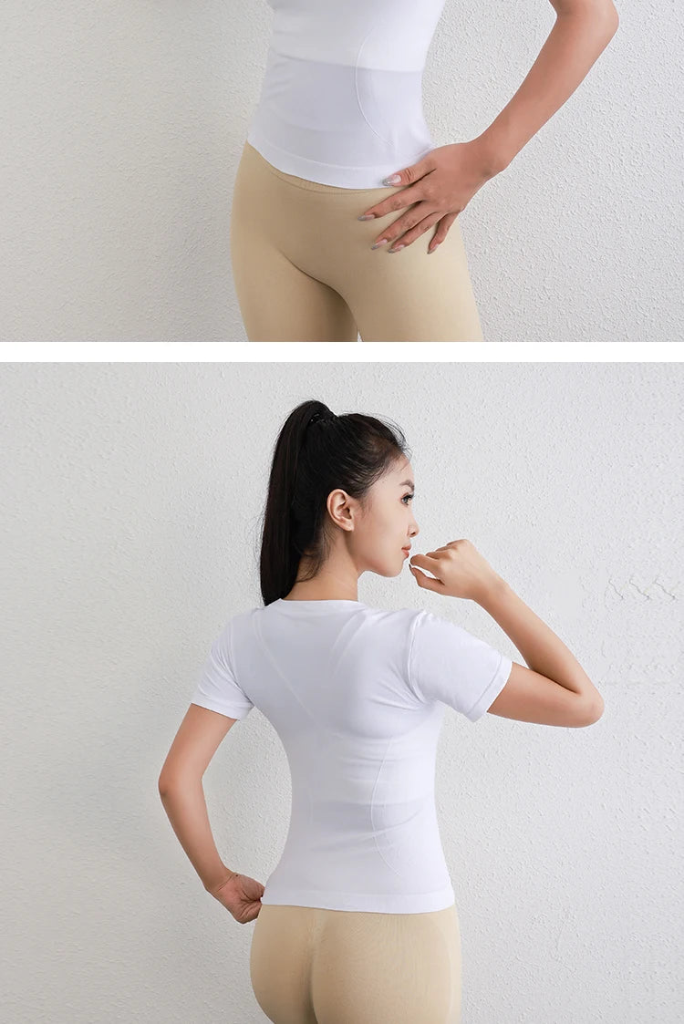 Fitness breathable short-sleeved yoga wear female tops high elasticity running quick-drying clothes sports tights t-shirt