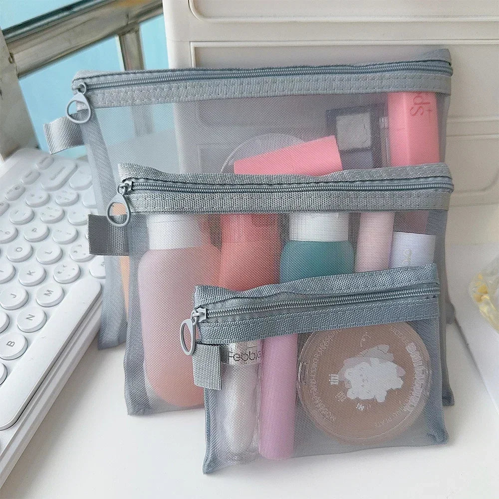 1/12pcs Mesh Clear Cosmetic Bags Small Large Black Makeup Bag Portable Travel Toiletry Organizer Case Lipstick Storage Pouch