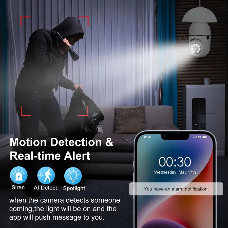 E27 Bulb Surveillance Outdoor Security Camera Automatic Night Vision Color Indoor Motion Detection Focus Zoom WiFi Camera