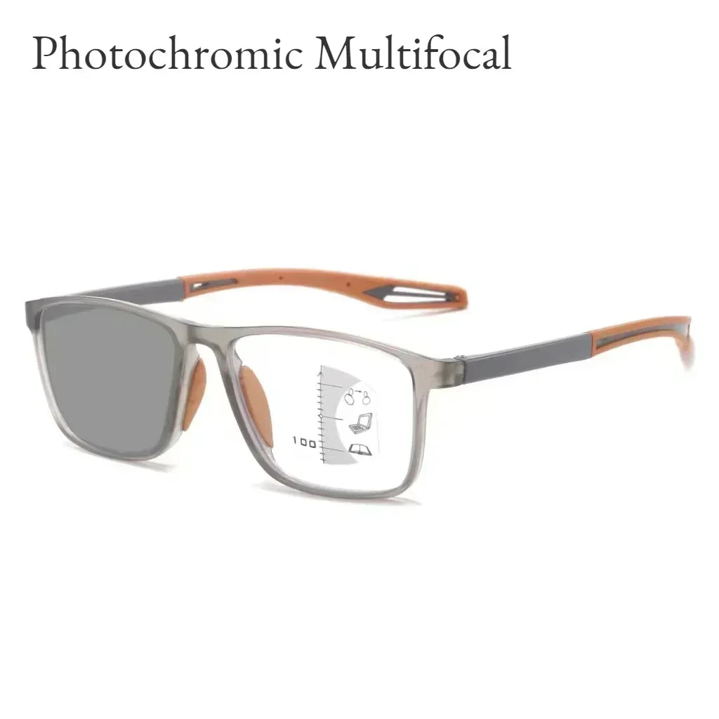 Color Changing Multifocal Reading Glasses Outdoor Anti Slip Anti Blue Light Presbyopia Eyewear Photochromic Multifocal Glasses
