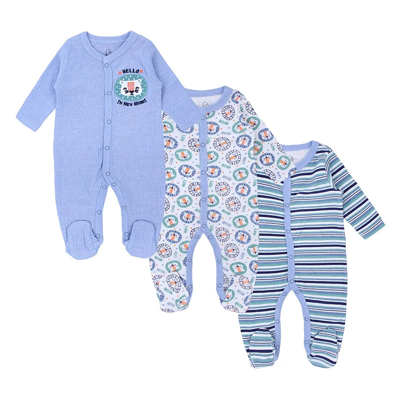 3Pcs Newborn Cotton Jumpsuit Baby Cute Bear Romper Spring Autumn Infants Loungewear Foot Wrap Crawl Suit Toddler Onesie Clothes