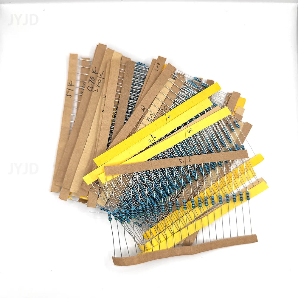 600pcs/set 30 Kinds 1/4W Resistance 1% Metal Film Resistor Pack Assorted Kit 1K 10K 100K 220ohm 1M Resistors