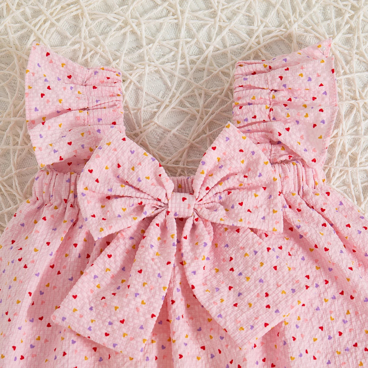 2pc/Set Baby SetS Summer Cotton Bow Top And Shorts Baby Clothing Adorable All-Over Heart Print Girl's Beach Set