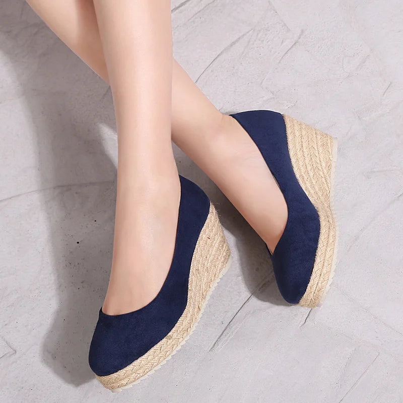 2023 Princess Kate's Same Suede Wedge Single Shoes Women Shallow Mouth Espadrilles Spring&Autumn Sandals High Heels Ladies Shoes