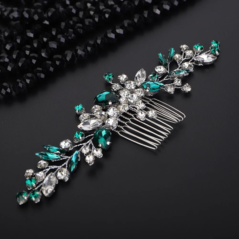 Crystal Flower Bride Hair Accessories Red Wedding Head Jewelry Blue Rhinestone Headdresses Women Hair Comb 9 Colors Headpieces