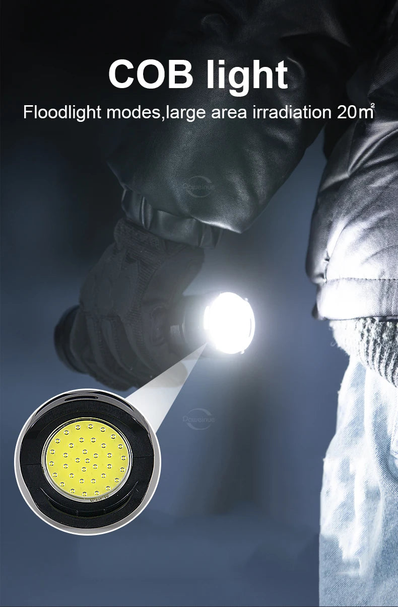 500000LM Ultra Bright LED Flashlight Bult-in Battery Most Powerful Flashlights Tactical Lantern COB Lights Emergency Spotlights