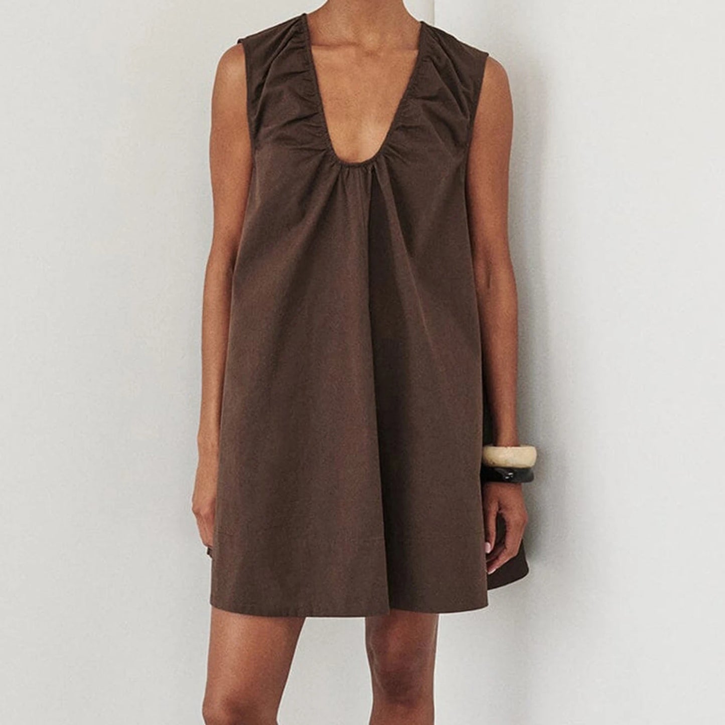 New Fashion Womens V Neck Tank Dress Sleeveless Solid Color Loose Beach Dresses With Pocket Club Street Style Hot Sale S-XL