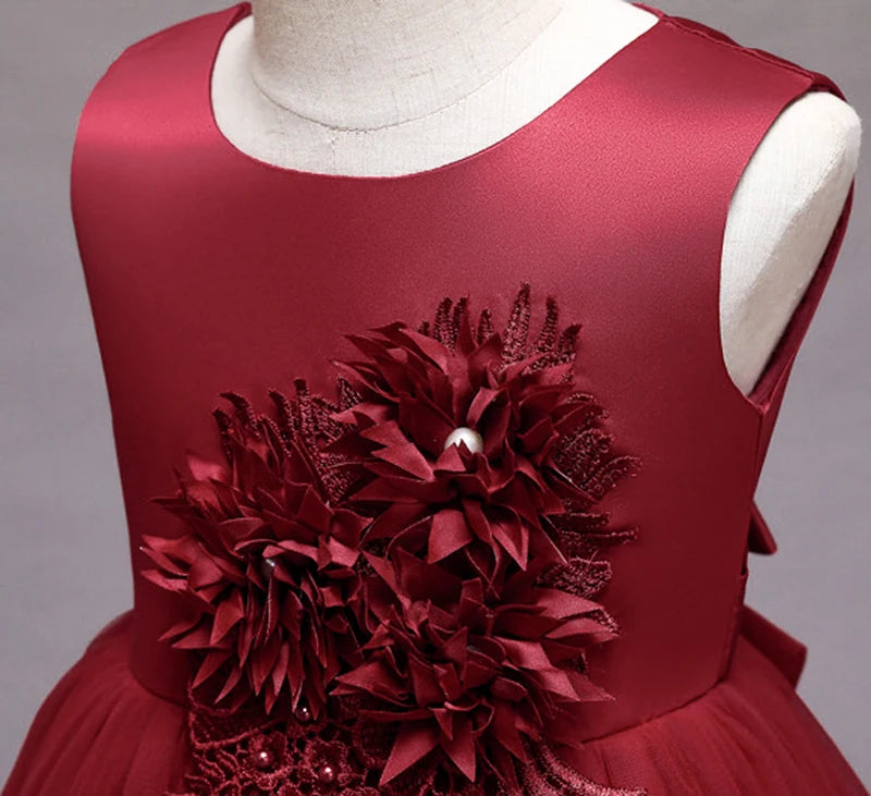 2023 Summer Girls Dress Lace Applique Flower Girl Party Dresses Children Costume 2-10 Years Kids Wedding Princess Birthday Dress