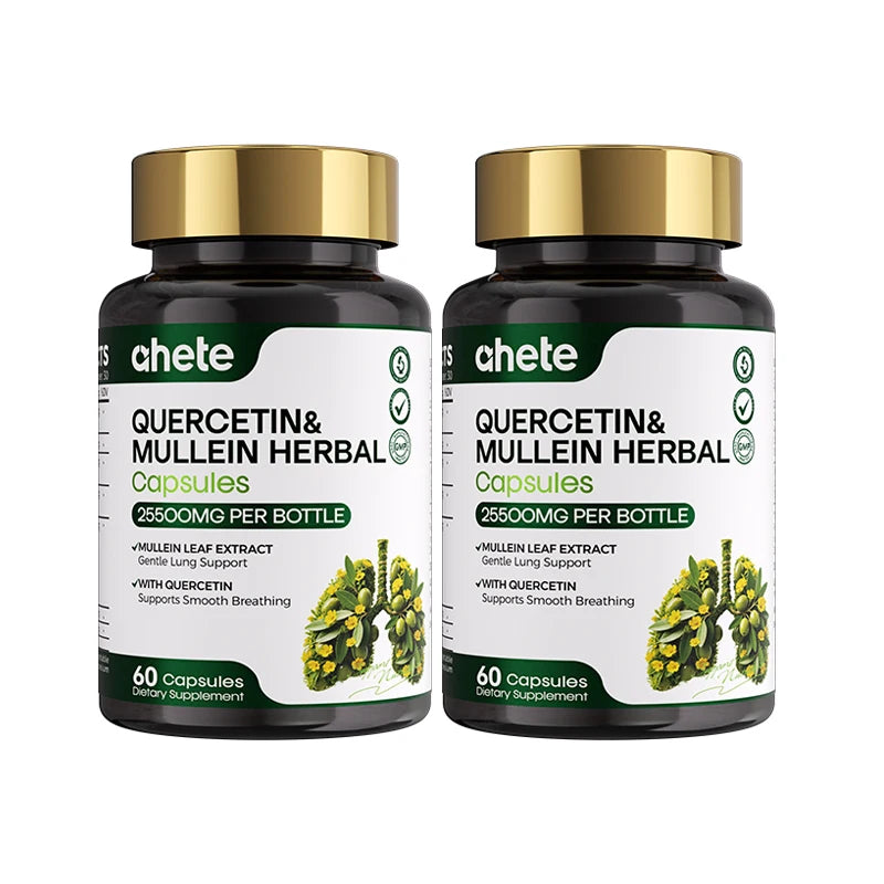 AHETE Mullein Leaf & Quercetin Capsules - High Potency Mullein And Quercetin, Lung Support Formula. Supports Respiratory Health.