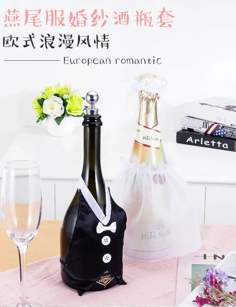 2Pcs Marriage Bride and Groom Wine Cups Wraps Champagne Glass Bottles  Water Cup Cover Wedding Bachelorette Party Decor Cover