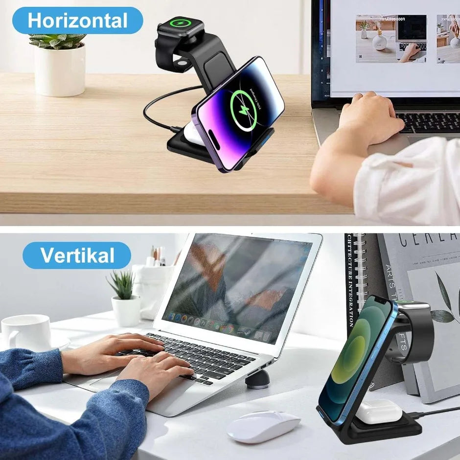 3 In 1 Wireless Charger Stand Fast Charging Station for iPhone 17 16 15 14 13 12 11 iWatch 10/9/8/7 Ultra Airpods Phone Holder