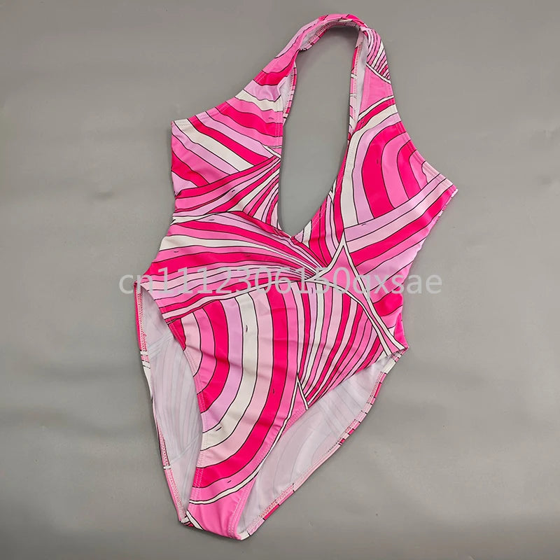 Women's Pink Headband Scarf Swimsuits with Letter Signature Logo Lady Headband Scarf Bikini Sets Beachwear Swimwear