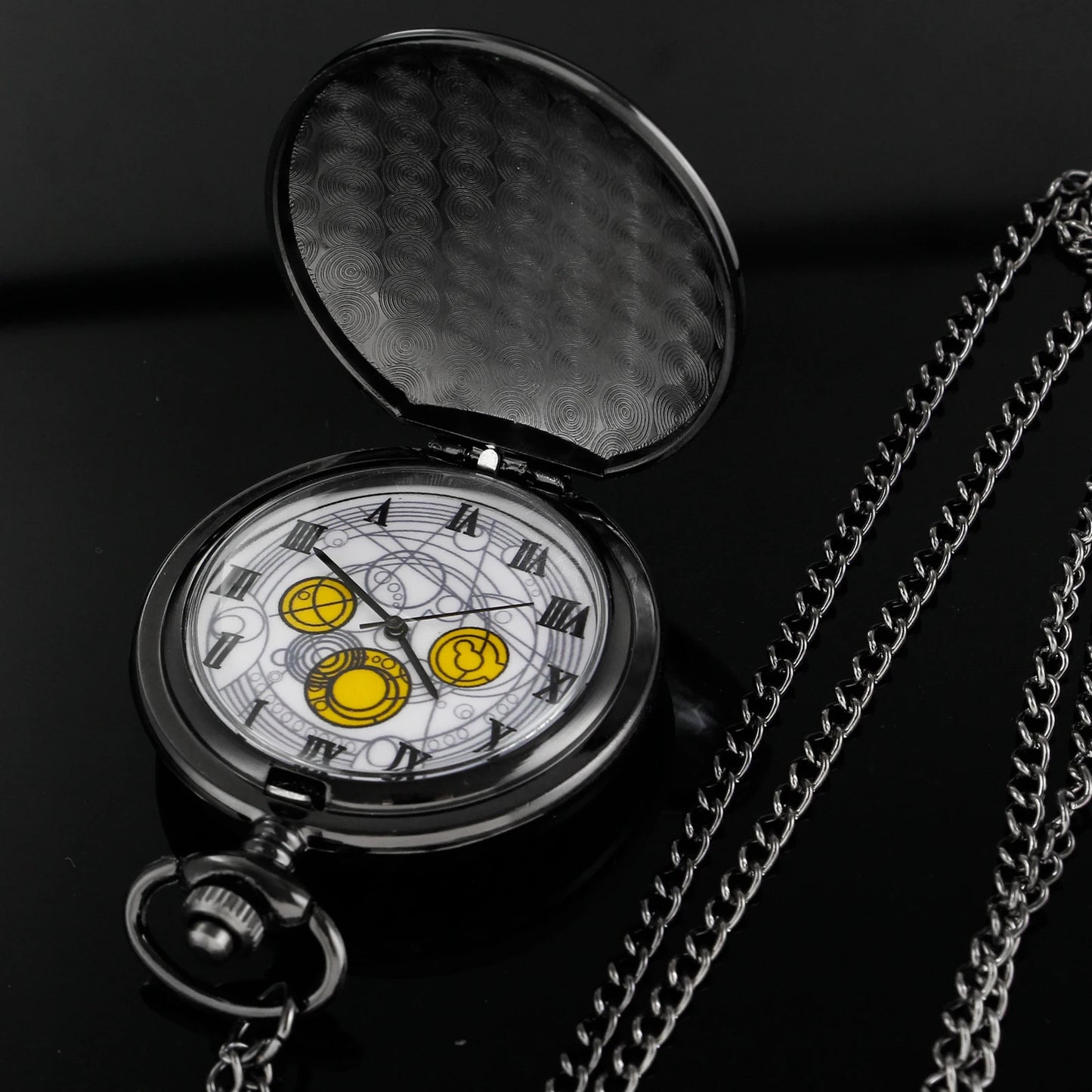 Black Mysterious Gemstone Doctor Strange Quartz Pocket Watch Fashionable Nostalgic Necklace Pendant Gift for Men and Women