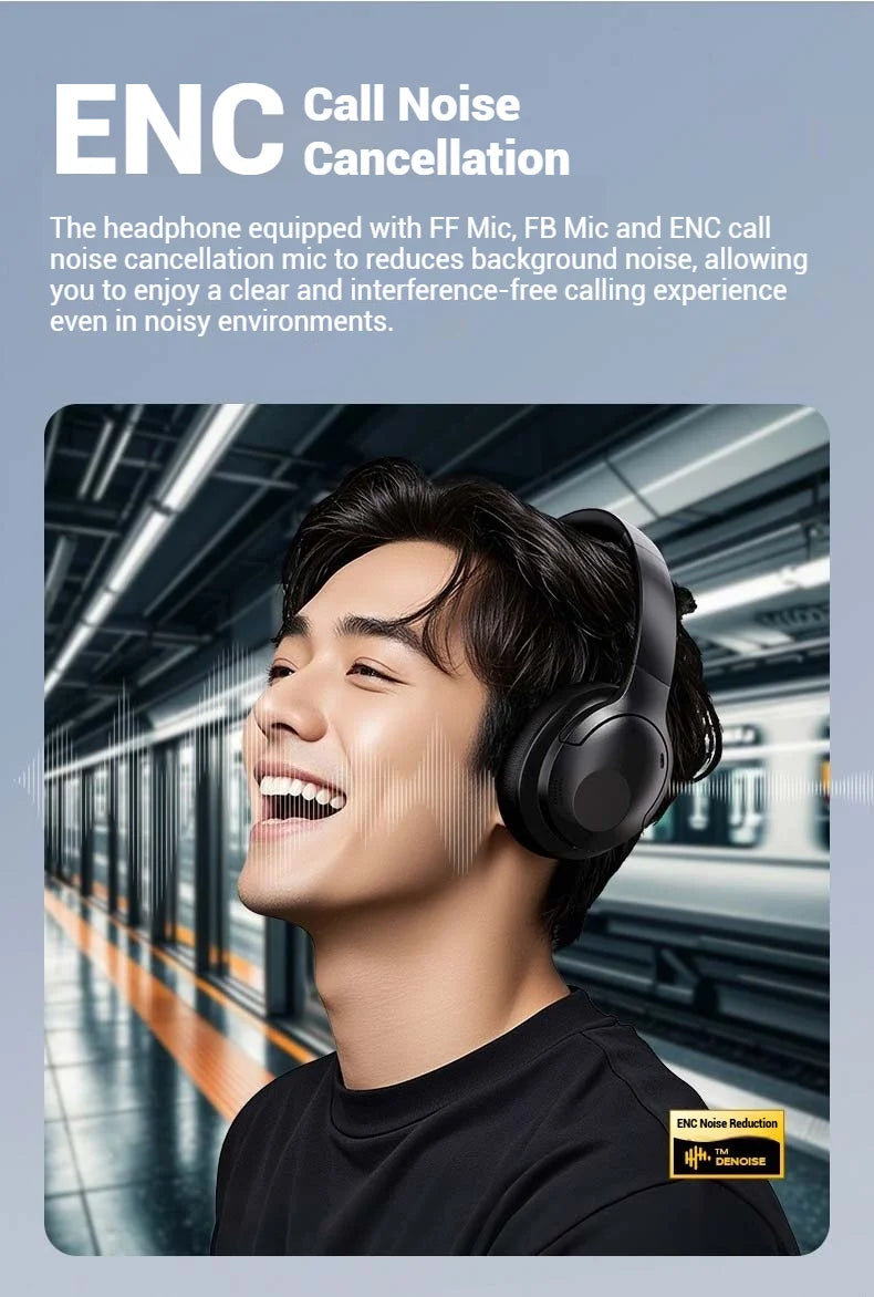 Sansui 50dB ANC Wireless Bluetooth 5.4 Headphone Over-Ear Earphone with Detachable Microphone Active Noise Cancellation Headsets