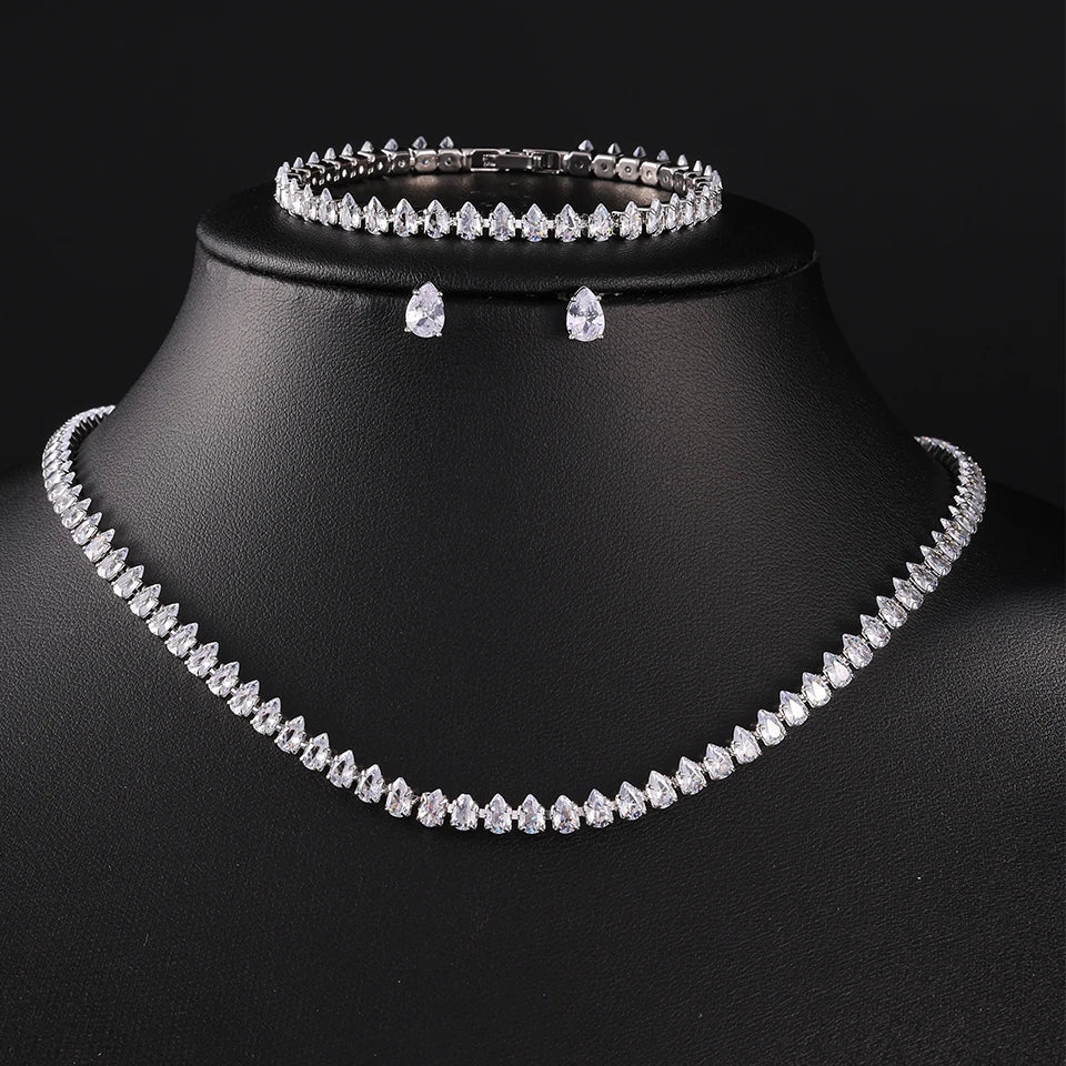 ZAKOL Gorgeous Buling AAA Clear Round Cubic Zirconia Wedding Bridal Necklace Earrings Party Jewelry Set for Women