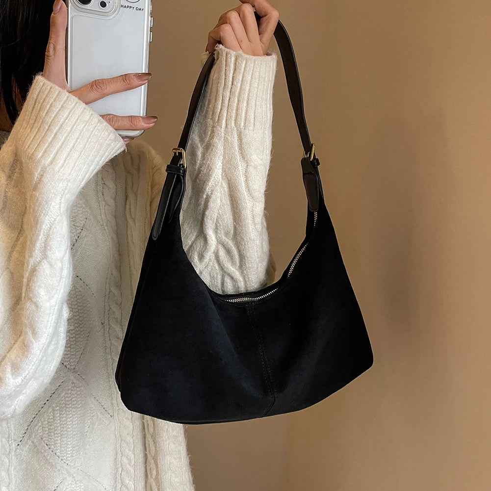 Vintage Handbag Purse for Women Suede Shoulder Bag Causal Crossbody Bags Female Luxury Designer Clutch Ladies Crescent Hobo Bag
