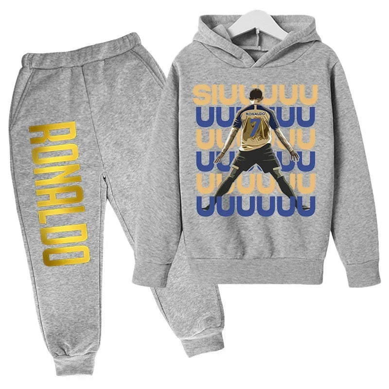 Children's Clothing Children's Sports Suit Spring and Autumn Fleece Hoodie Pants 2-piece Set Ronaldo Printed Kids Clothes Girls
