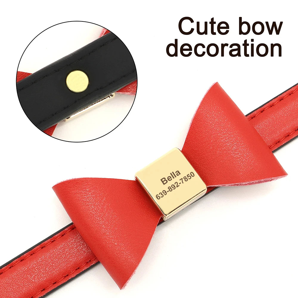 Cute Bowknot Custom Dog Collar PU Leather Puppy Dog Collars Adjustable Pet Cat Necklace With Bow tie for Small Medium Large Dogs