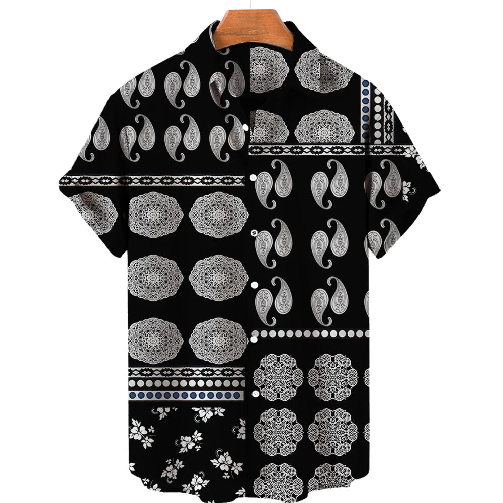 2023 Cashew Flower Shirt Men's Casual Fashion Hawaiian Lapel Hd Printing Loose Short-sleeved Top Wholesale