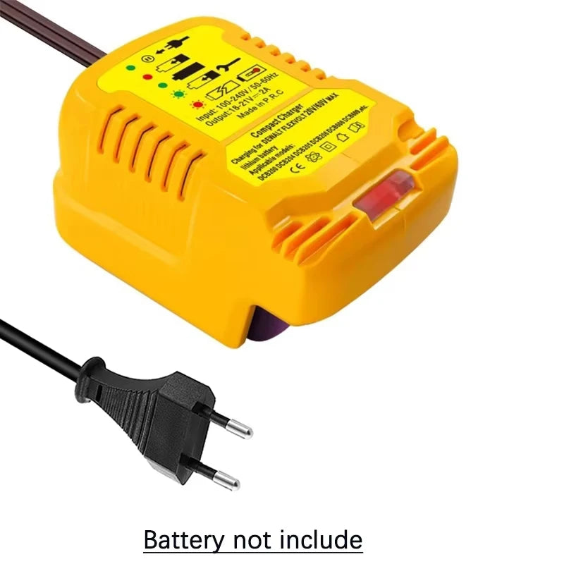 12V/24V 100-240V Li-ion Battery Mini Compact Car Charger for DeWalt 18V 20V 60V Lithium Battery DCB200 Replacement for DCB112