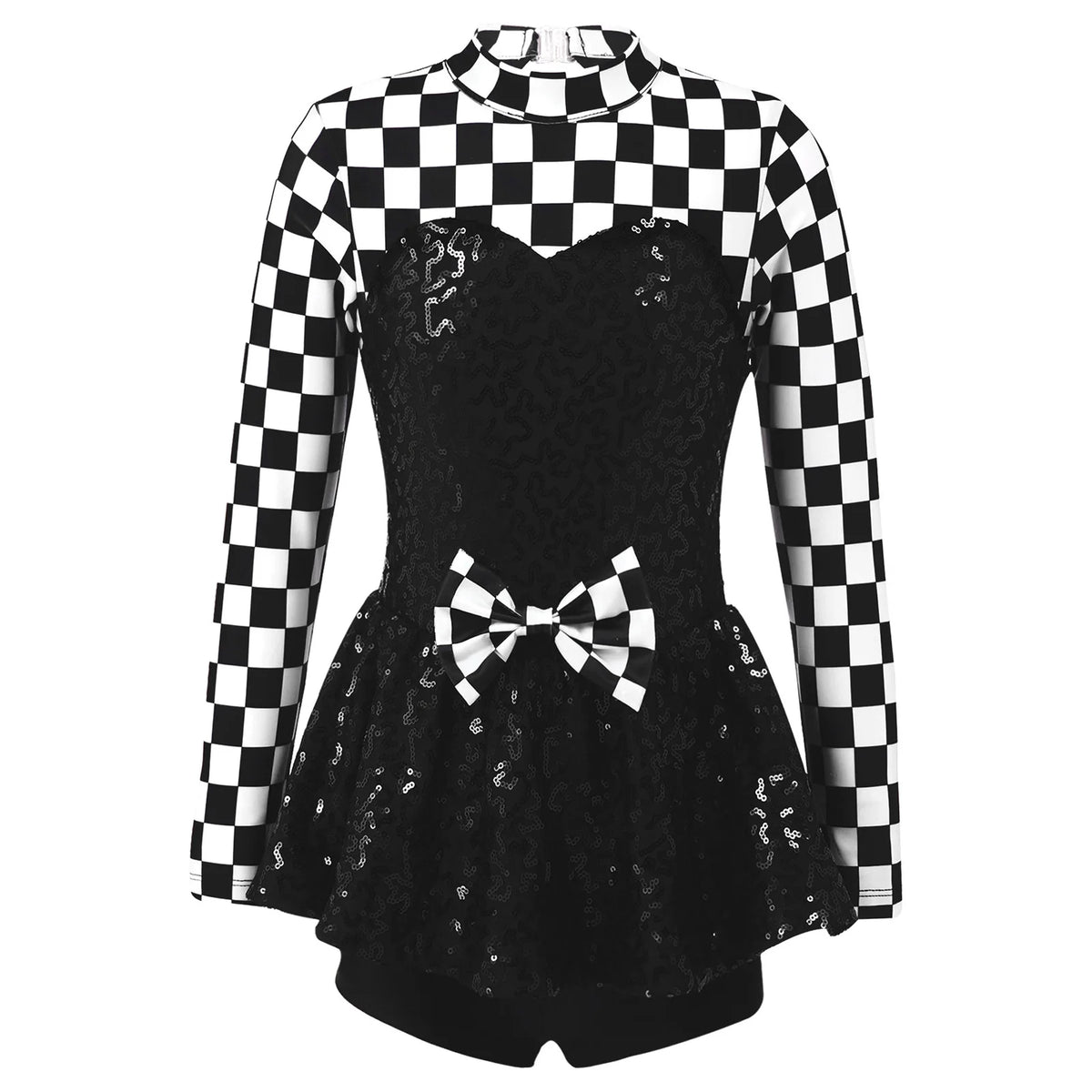Kids Girls Checkerboard Racer Costume Halloween Car Driver Cosplay Leotard Dress with Tulle Skirt Themed Party Driving Roleplay