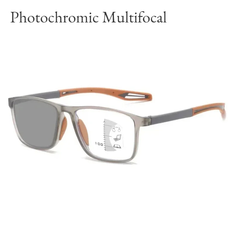 Color Changing Multifocal Reading Glasses Outdoor Anti Slip Anti Blue Light Presbyopia Eyewear Photochromic Multifocal Glasses