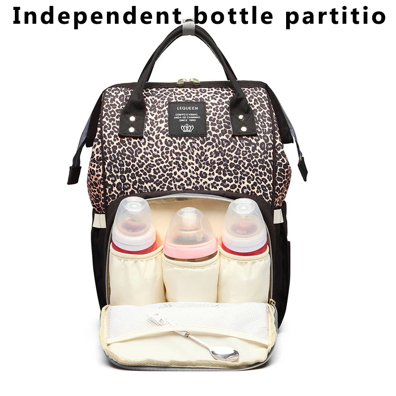 LEQUEEN Leopard Print Women Backpacks Multifunction Ladies Shoulder Backpack Large Capacity Mommy Bags Baby Changing Diaper Bags