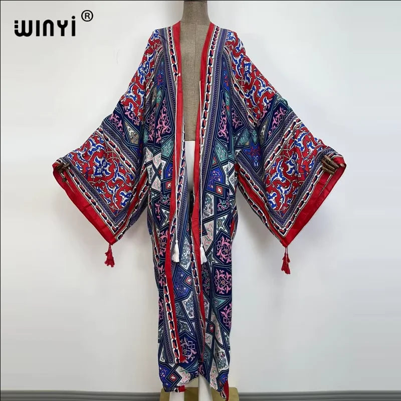 WINYI print summer maxi dress Muslim Abaya Lady beach cover up muslim woman dresses Beachwear fashion Kaftan abaya dubai luxury