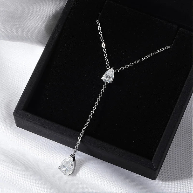 Smyoue 18k Plated Pear Cut All Moissanite Necklace Pendant 2 Gems Luxury Water Drop Jewelry Women Girls Real 925 Sterling Silver