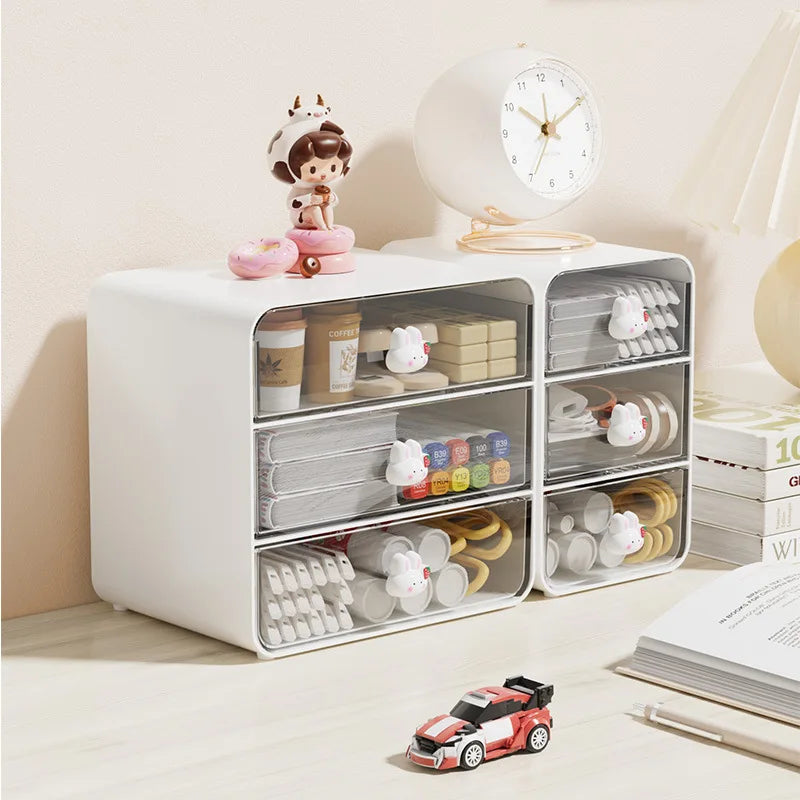 2-layer Cartoon Creative Pen Holder Storage Box Office Desktop Rabbit Makeup Organizer Children's Girls Student Desk Organizer