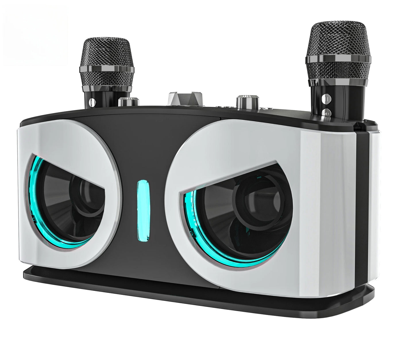 Karaoke Machine with 2 Wireless Microphones, Portable Bluetooth Speaker with Bass/Treble Adjustment, Supports TF Card/USB/AUX