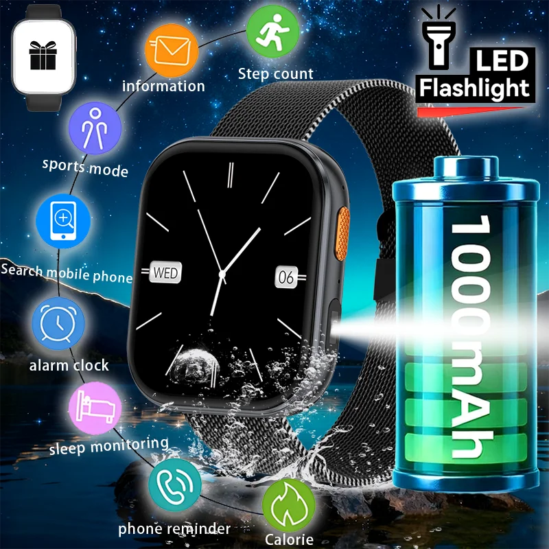 2025 New Military Grade Smartwatch Men 2.04" HD Screen Waterproof Sports Fitness Tracker Bluetooth call Smartwatch birthday gift