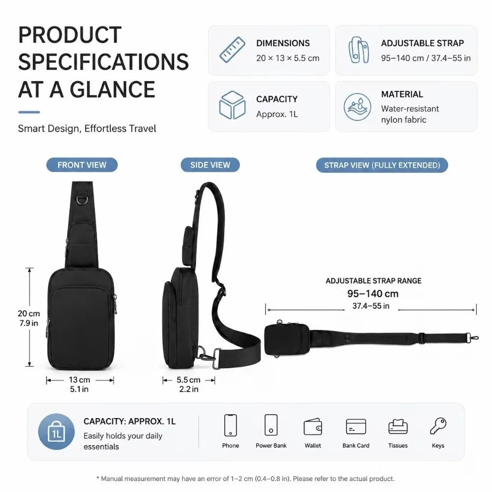 Fashion RFID Blocking Chest Bag Waterproof Anti-Theft Anti-Theft Sling Bag Lightweight Simple Messenger Bag Travel
