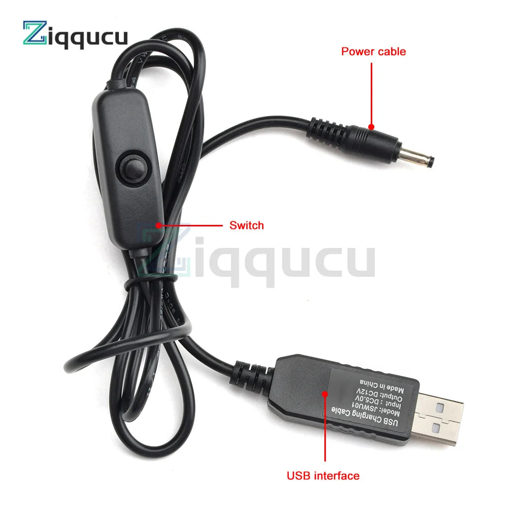 USB Power Boost Line DC 5V to DC 5V 9V 12V Step UP Module USB Converter Adapter Cable with Switch Plug Length 1m