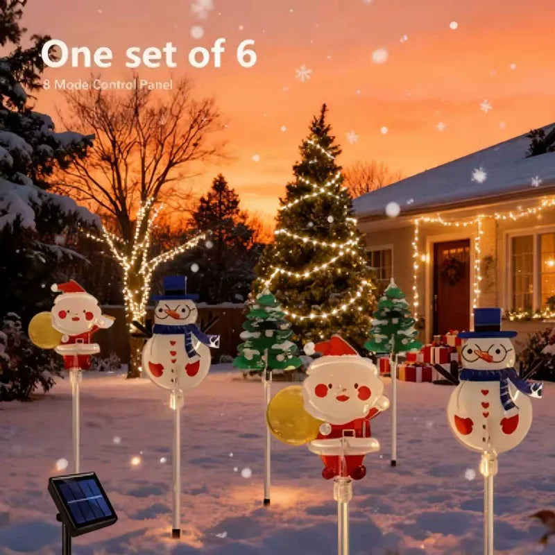 5/6pcs/set Christmas Snowman Santa Claus Solar Garden Light Warm White Waterproof Stake Lamp Garden Outdoor Christmas Decoration