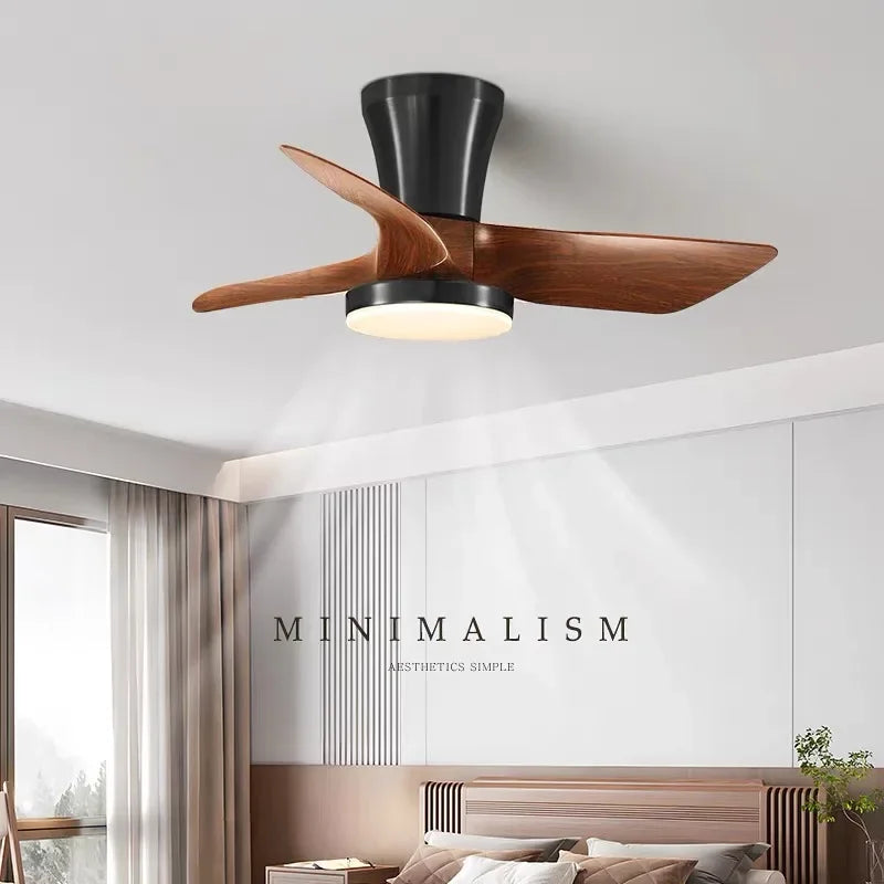 Modern Silent integrated Bedroom Ceiling Fan Lamps Retro Wood Dining Room Living Room High Wind Power Remote Ceiling Fan Lights