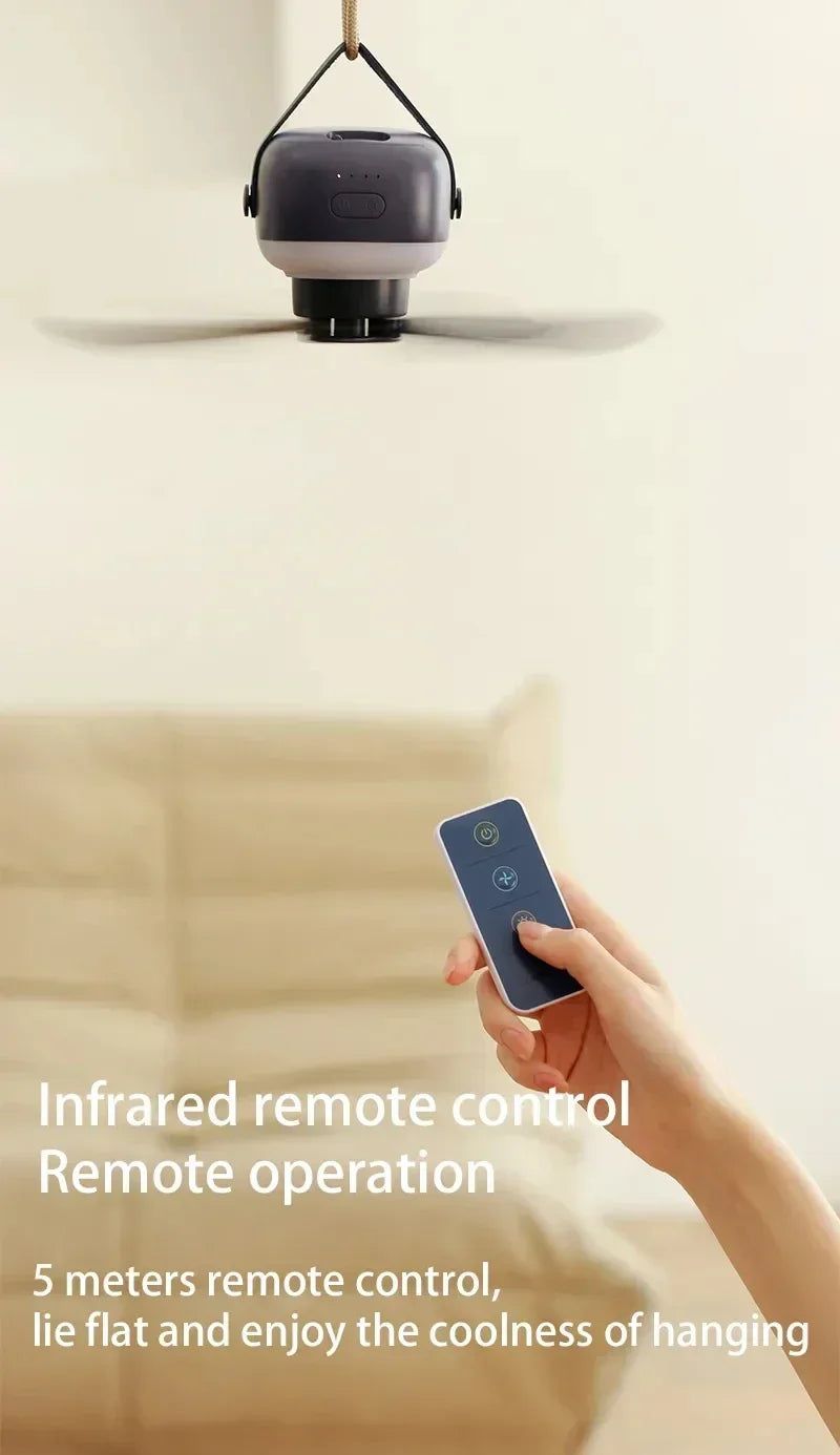Portable Ceiling Fans Outdoor Camping Fan Tent Ventilator Cooler Rechargeable Electric Fan Remote Control LED Lighting