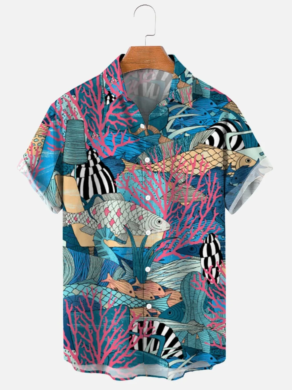 Fashionable summer turtle print shirts Hawaiian button Men's beach short sleeved Casual lapel