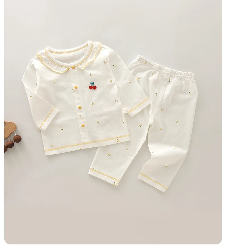 Baby Summer Clothes, Two-Piece Set for Girls, Air-Conditioned Clothing, Class a Pure Cotton Pajamas, Newborn Underwear Set, Thin Style