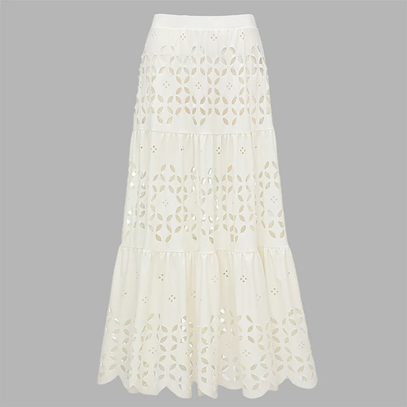 Flaxmaker Sexy Strapless Hollowed Bikini Swimsuit Solid Sleeveless Vest Straight Skirt Suit Female Summer Chic Casual Sets