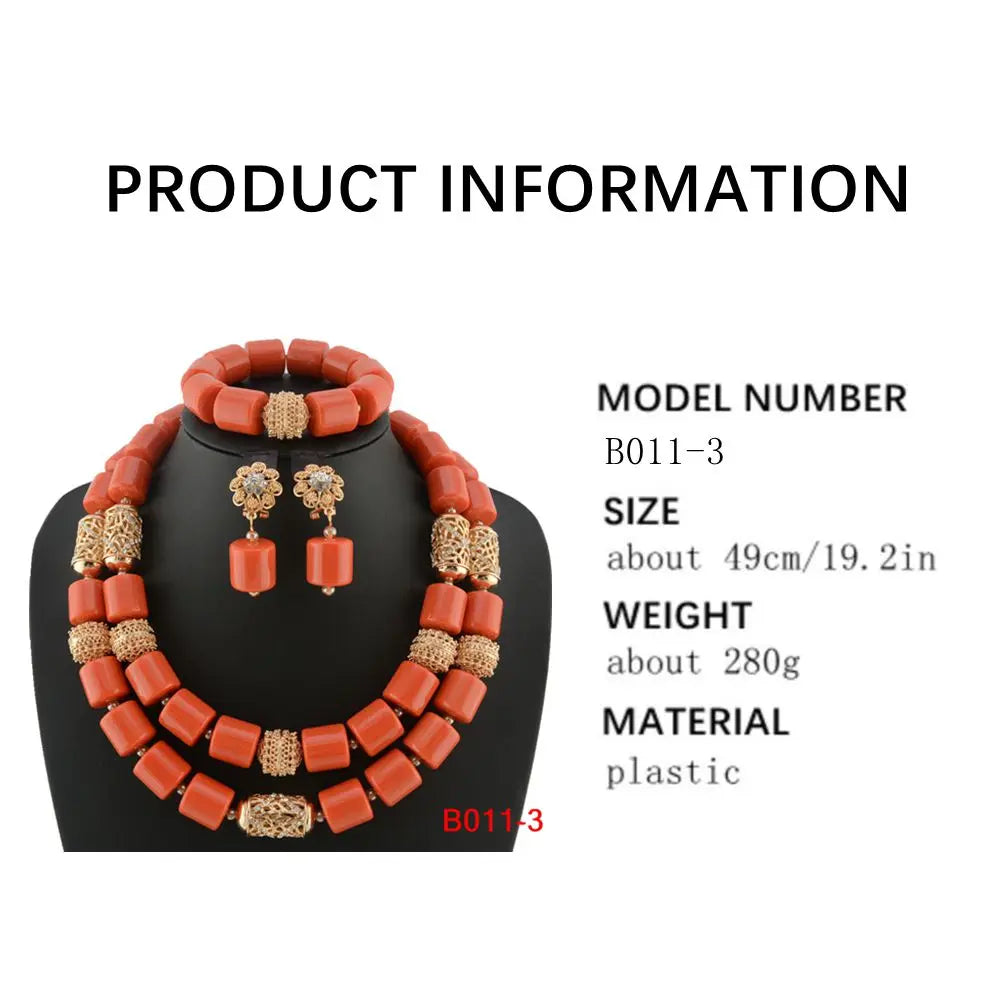 High Quality 2 Layers Artificial Coral Bead African Wedding Jewelry Set Women Necklace Nigeria Bride Party Gift