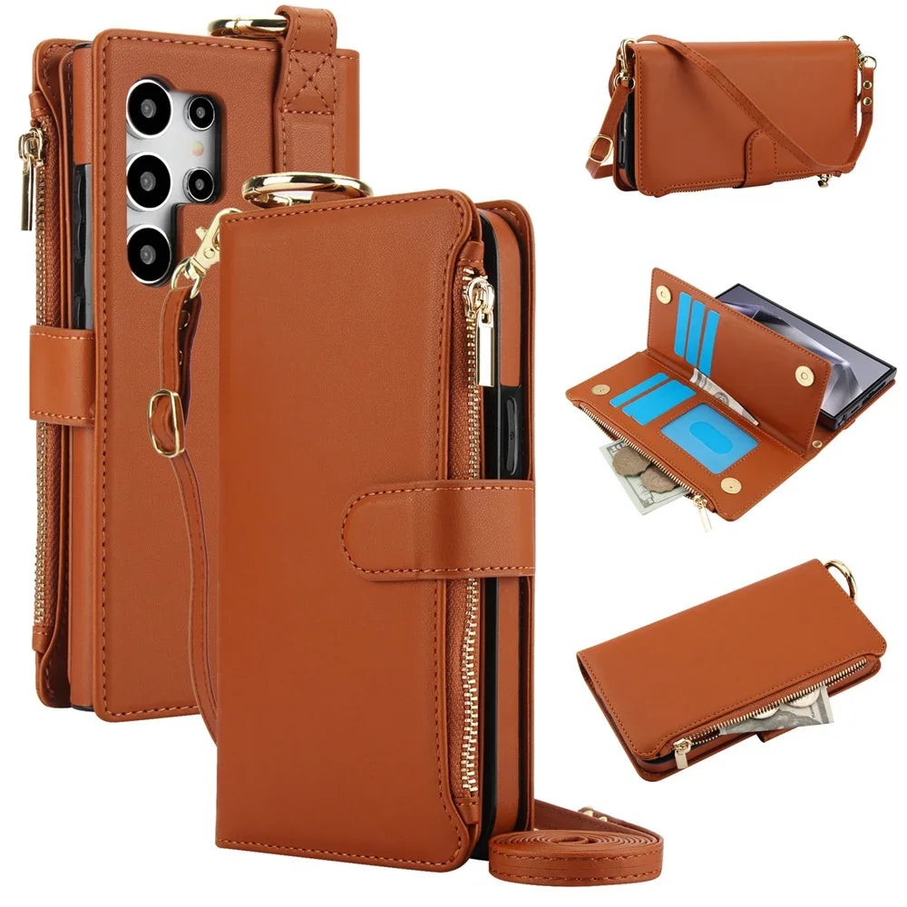 Crossbody Wallet Phone Case For Samsung Galaxy S23 S21 FE S24 S22 Plus S25 Ultra A13 A14 A15 A52 A52S A53 A54 A55 A72 A73 5G